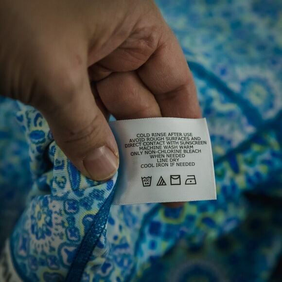 Coolibar Size XS Blue Print Hightide Crew Short Sleeve Sun Protection Swim Shirt - Picture 5 of 6